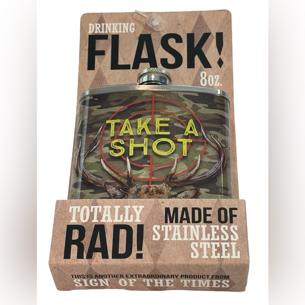 NWT! Camouflage Deer 8oz Flask “Take A Shot” Target Scope Stainless Steel NEW!